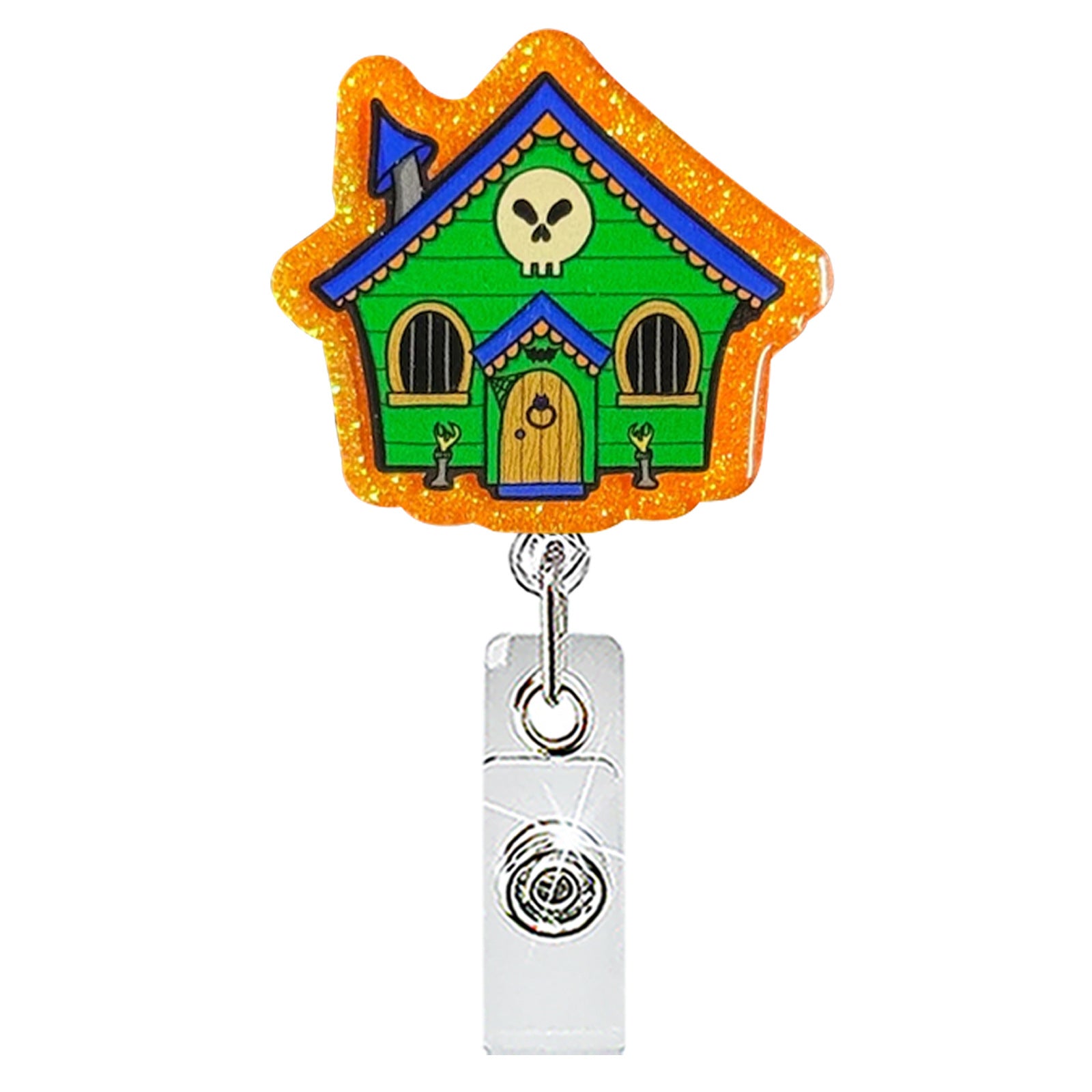 Wholesale  Pumpkin Ghost Skeleton Acrylic Retractable Badge Reel for Medical ID Card Keychain Accessory