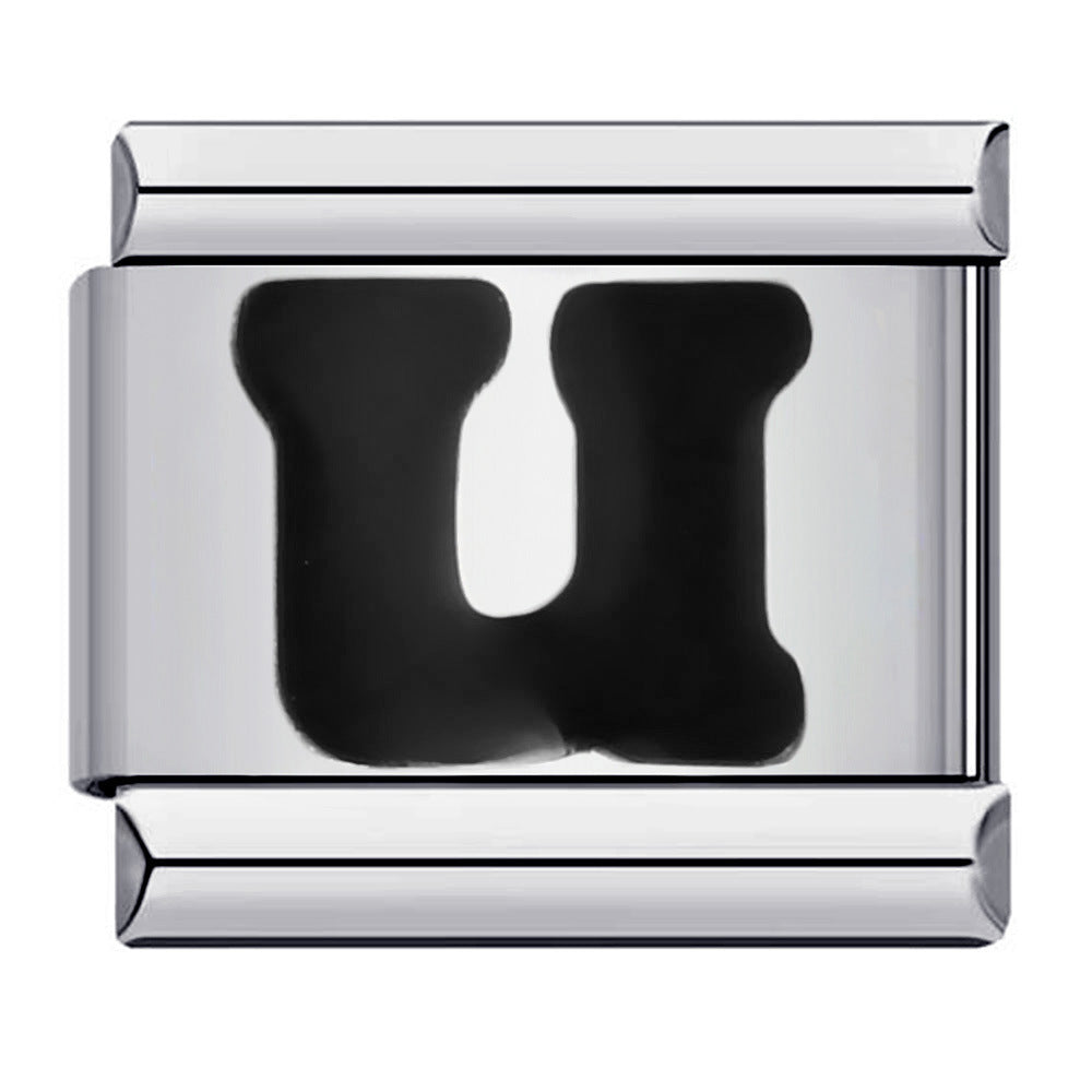 Wholesale Italian Charm Bracelet  Black English Letters DIY Stainless Steel Composable Bracelet