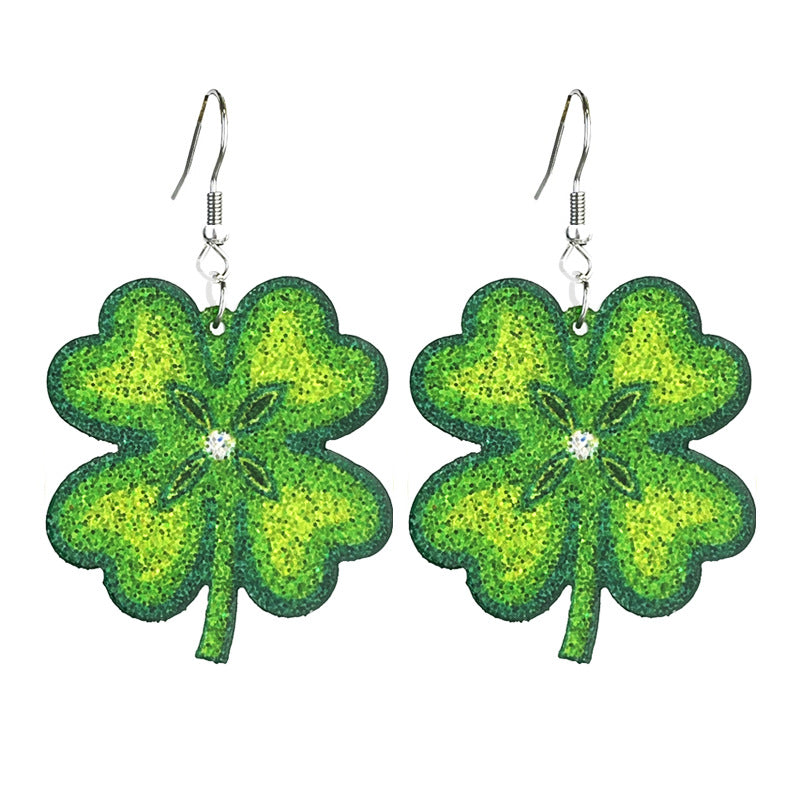 Wholesale 2 pairs/pack St. Patrick's Green Sparkling Acrylic Element Earrings ACC-ES-HY220