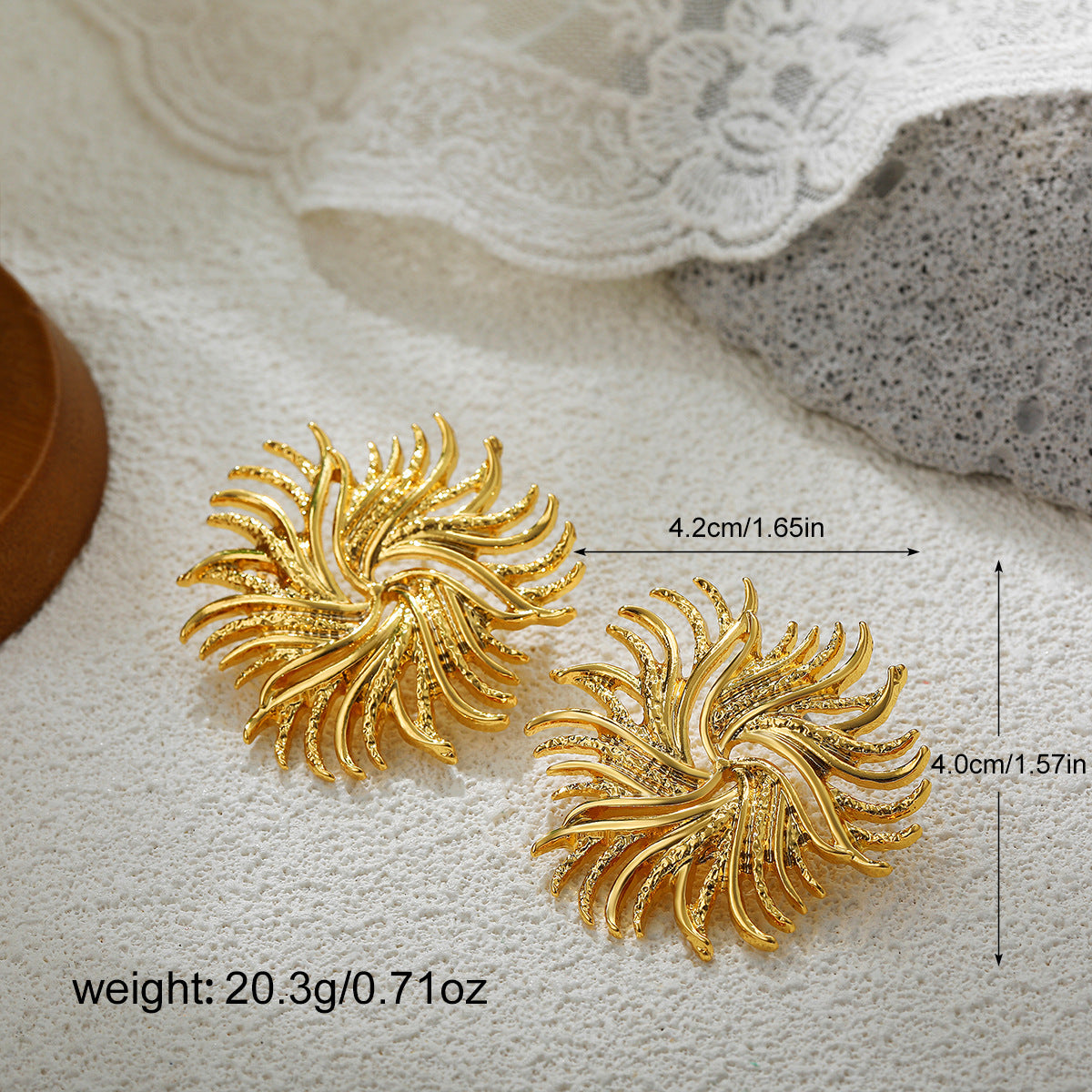 Wholesale  18K Gold Fireworks Shape Pleated Exaggerated Large Earrings