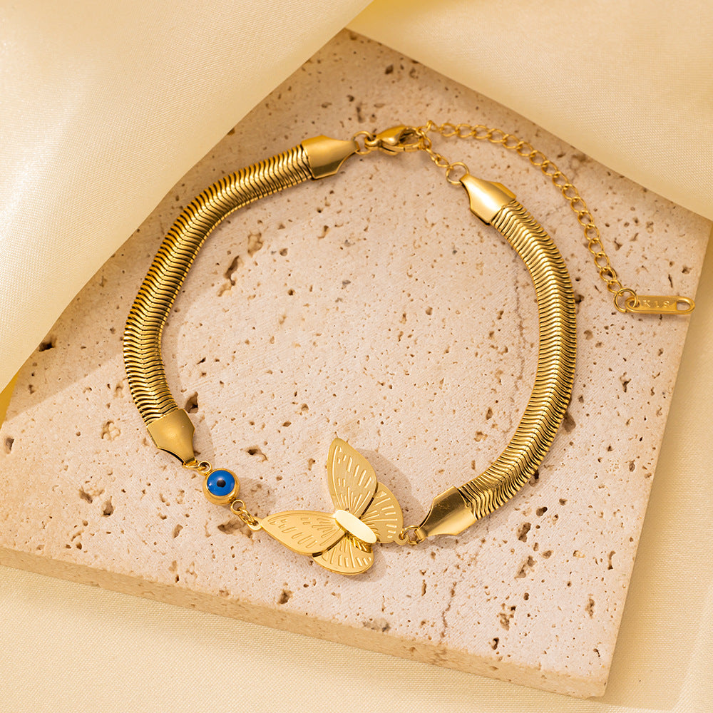 Wholesale Titanium Steel Bracelets Snake Bone Chain Love Blue Eyes Bracelet ACC-BT-Tais001