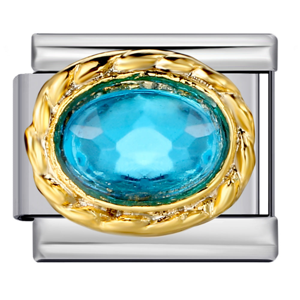 Wholesale  Italian Charm Bracelet 9mm DIY Oval Micro-Inlaid Colored Stone Creative Stainless Steel Composable Bracelet