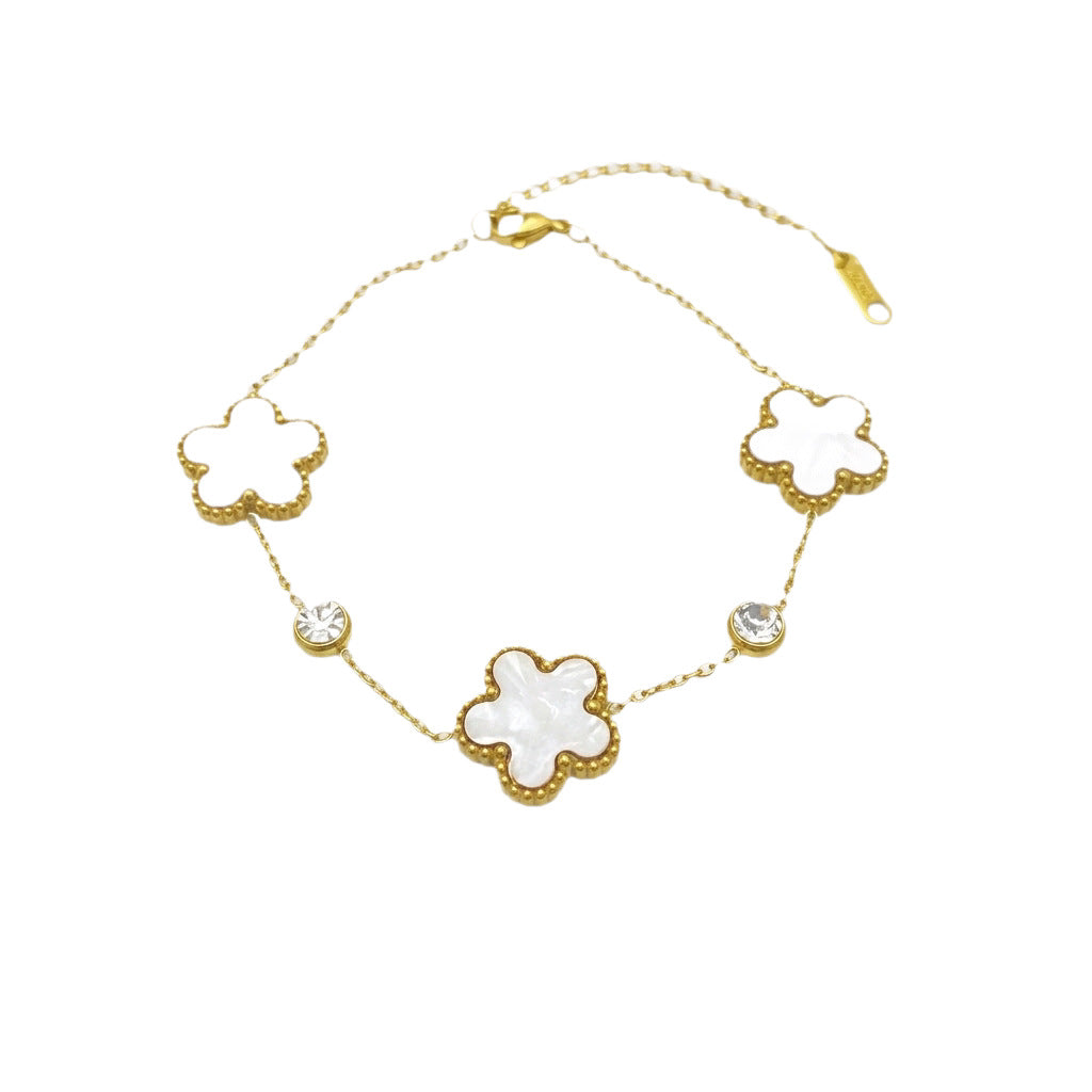 Wholesale Real Gold Plated Titanium Steel Five-Leaf Flower Bracelet - Everyday Jewelry Accessory
