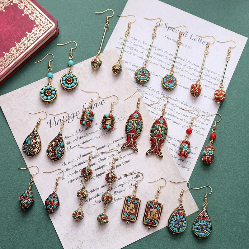 Wholesale Retro Nepal Style Handmade Dangle Earrings,  Trendy Fashion Accessory for Party or Everyday Wear