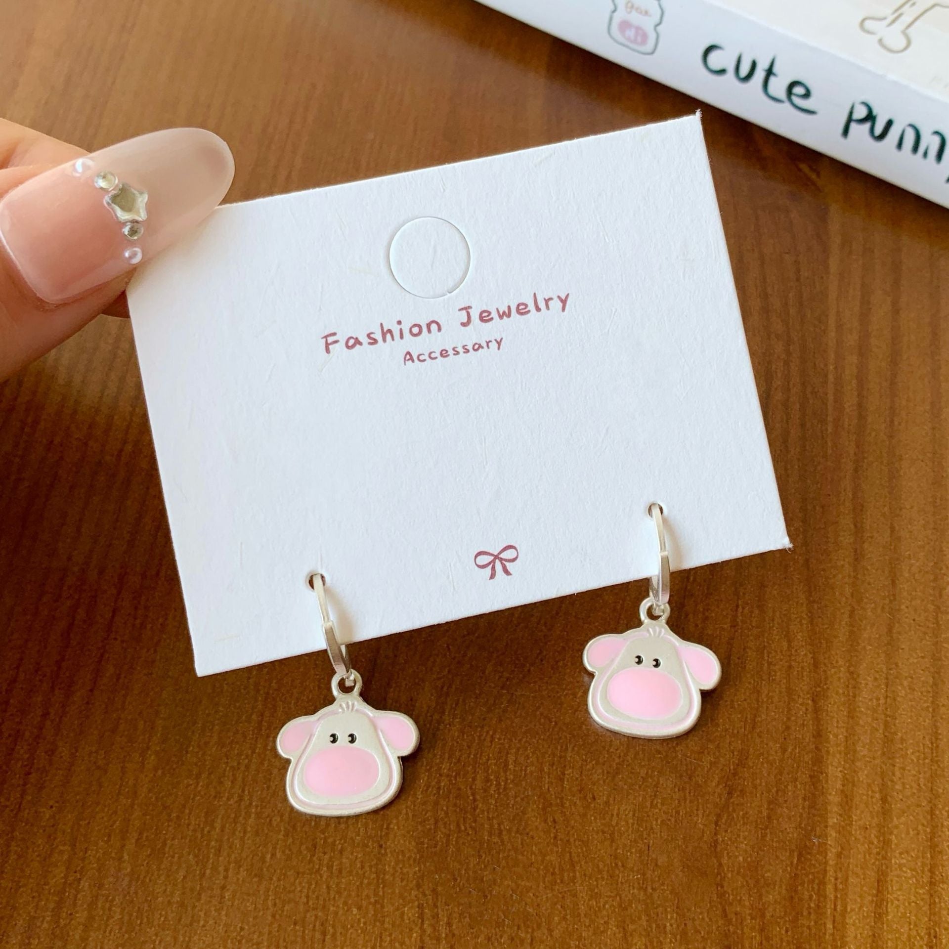 Wholesale Silver Cat Fishing Earrings Silver Needle,   Cartoon Oil Drop Puppy Design Stud Earrings