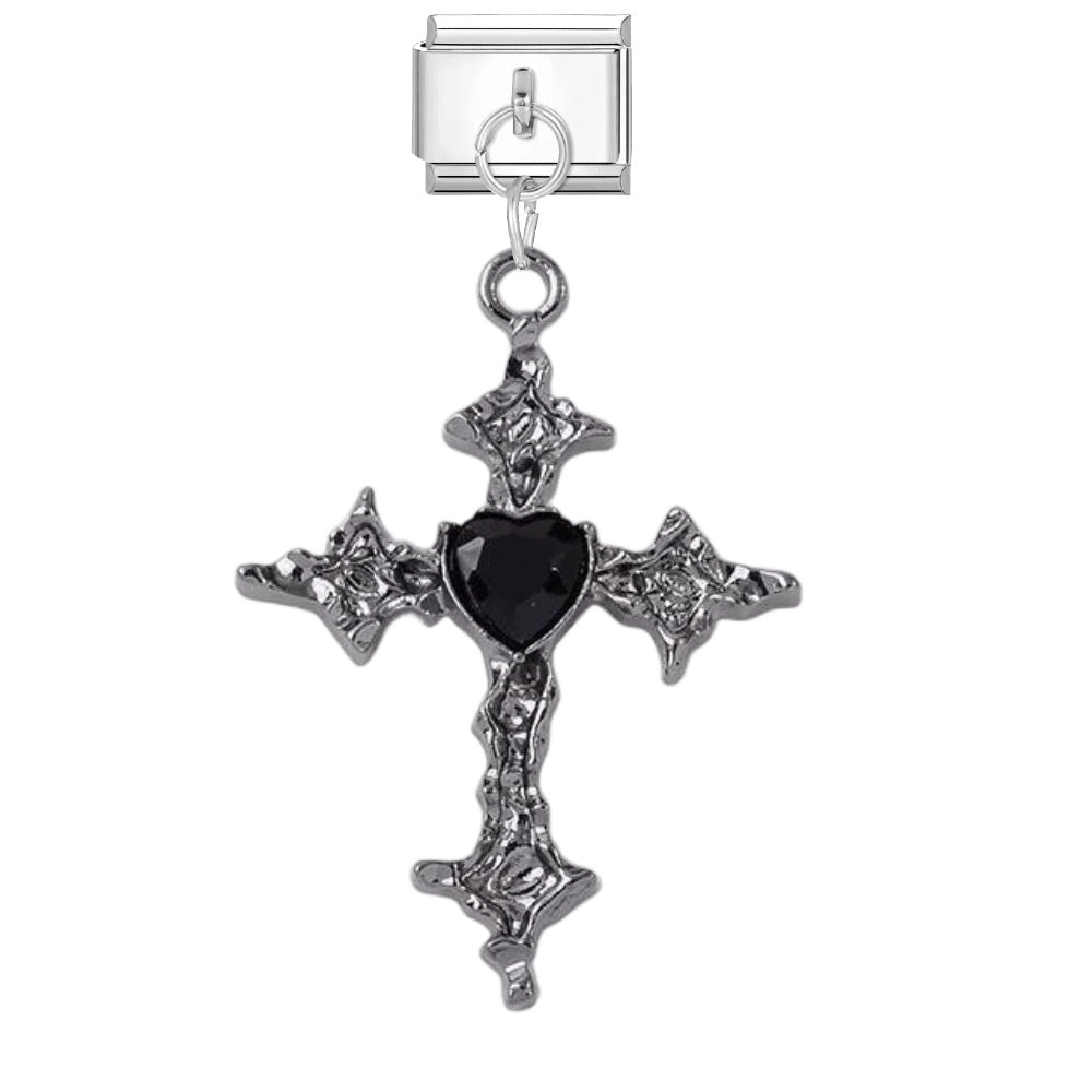 Wholesale Dark Punk DIY Bracelet Strap - Titanium Steel Black Cross Enamel,  Jewelry Accessory for Resale