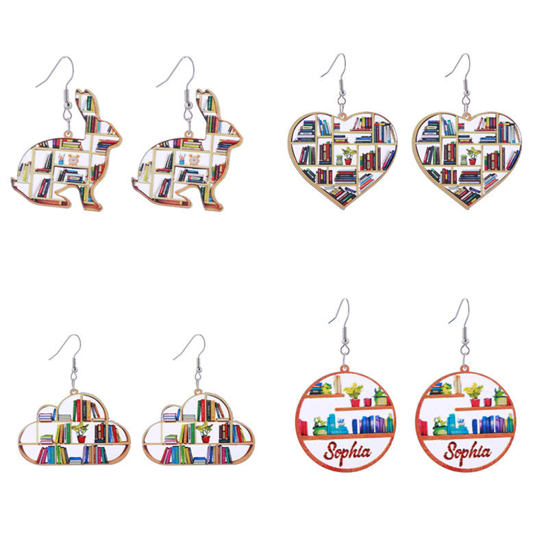 Wholesale School Season Love Cloud Bookshelf Rabbit Squirrel Books Acrylic Earrings