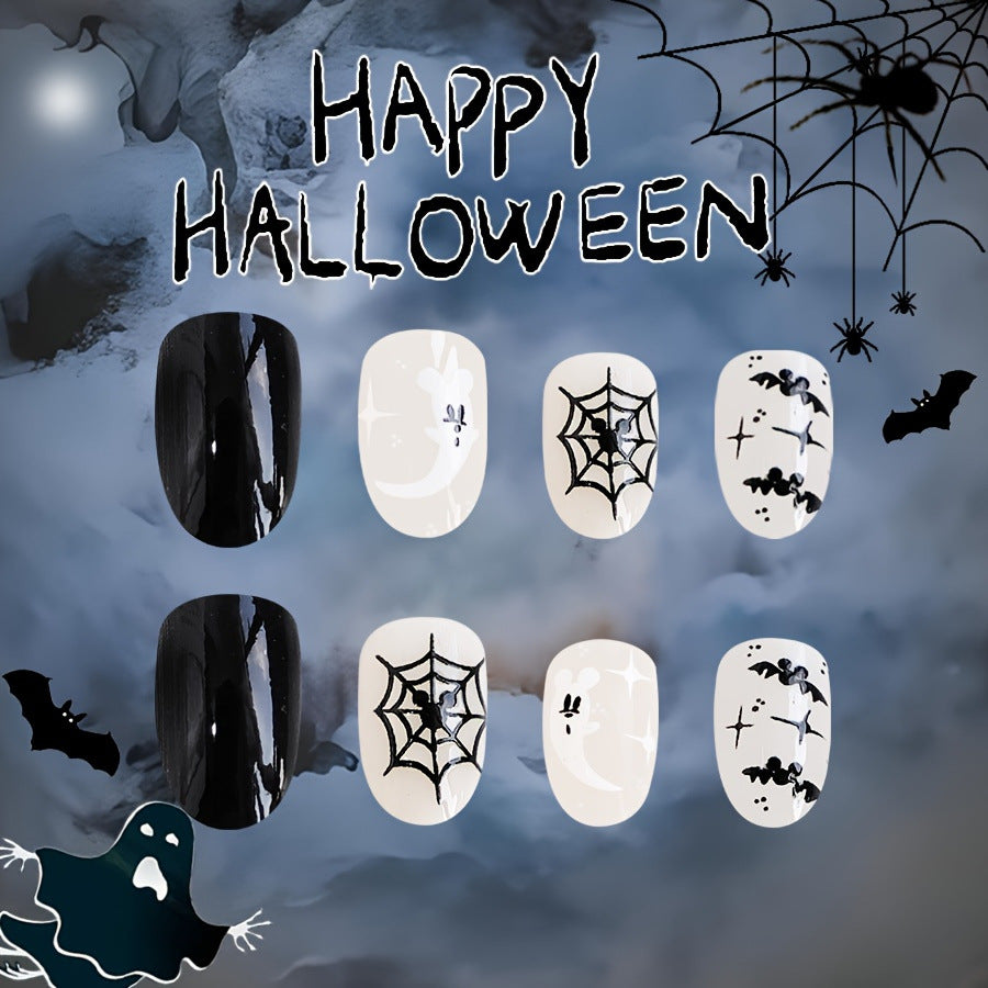 Wholesale 24 Pieces/box Halloween Ghost Bat Spider Press-on Nails Kits Nail Stickers ACC-NS-GuaiXL092