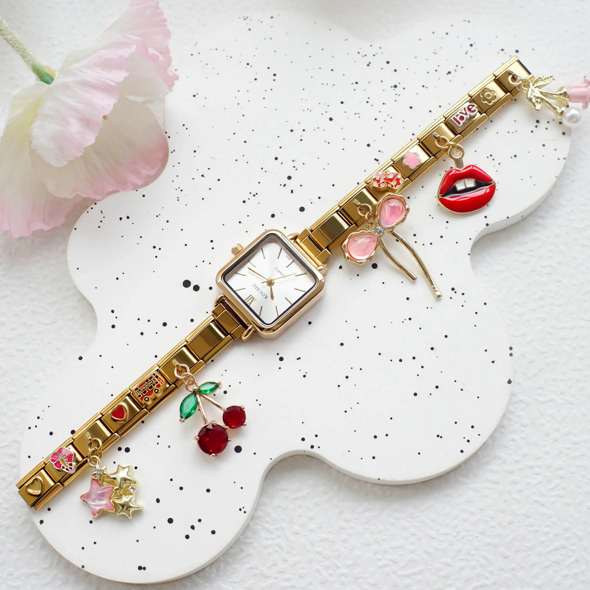 Wholesale Italian Charm Watches Multifunctional Casual DIY gold Module Splicing Diamond Pendant Stainless Steel Watch