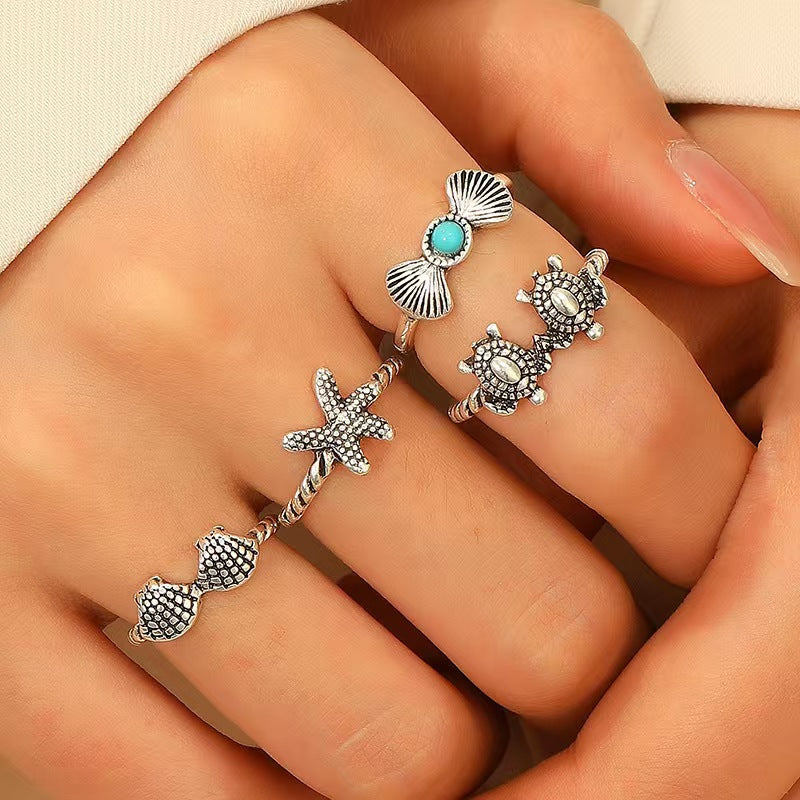 Wholesale Two Cute Turtles Stacked Rings