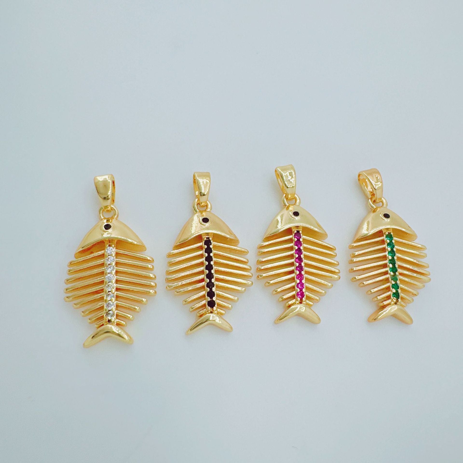 Wholesale Chic Fish Bone Design Pendant Gold Plated Copper Zircon Jewelry Accessory for DIY or Boutique Resale