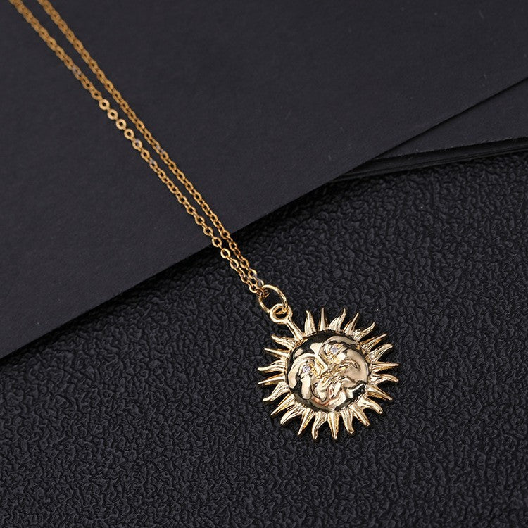 Wholesale Fashion Zircon Sun Geometric Pendant Necklace Trendy Collarbone Chain Jewelry Accessory For Resale