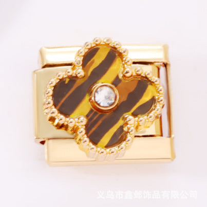 Wholesale 10pcs Italian Charm Bracelet 9mm DIY Splicing Removable Black Pink Four Leaf Clover Stainless Steel Composable Bracelet