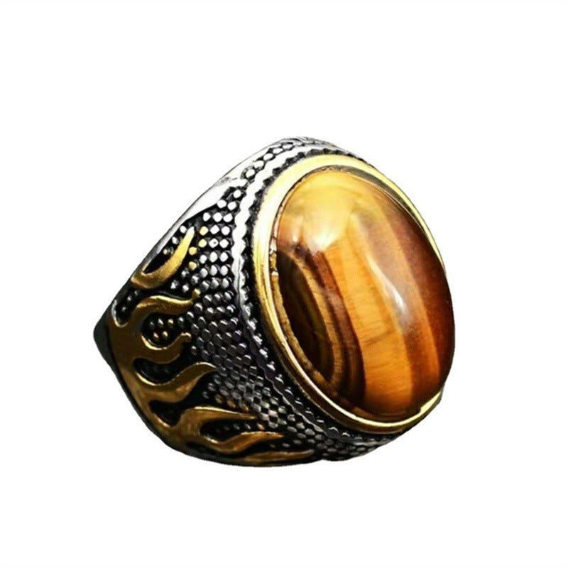 Wholesale Antique Silver Zinc Alloy Tiger Eye Flame Geometric Ring Unisex Fashion Accessory Gift Boutique Resale
