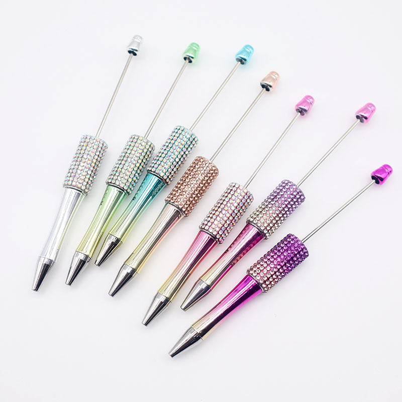 Wholesale Beadable Pens Colorful Rhinestone Beaded Pen AB Color Diamond Gradient UV Plating Pen ACC-PN-CY006
