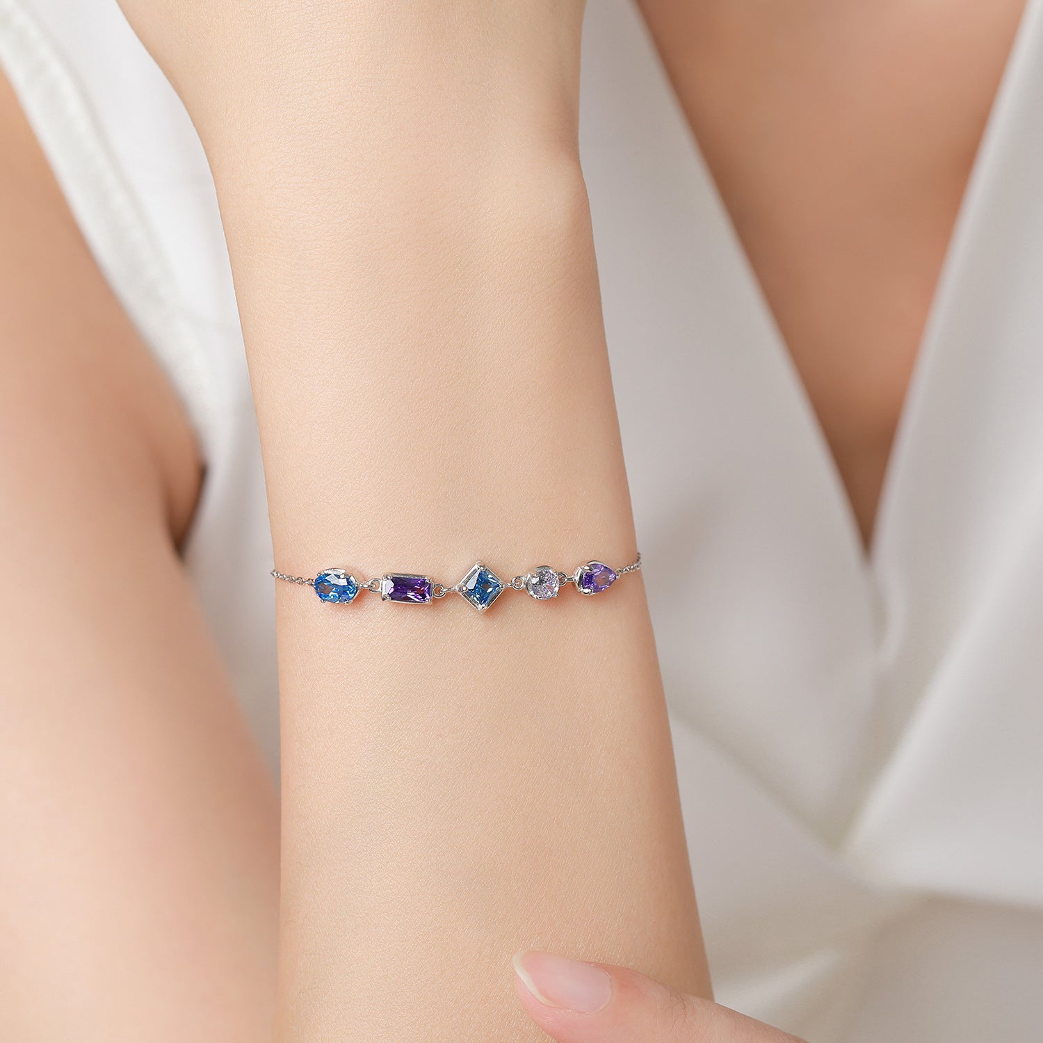 Wholesale S925 Sterling Silver Color Zircon Three-color Bracelet
