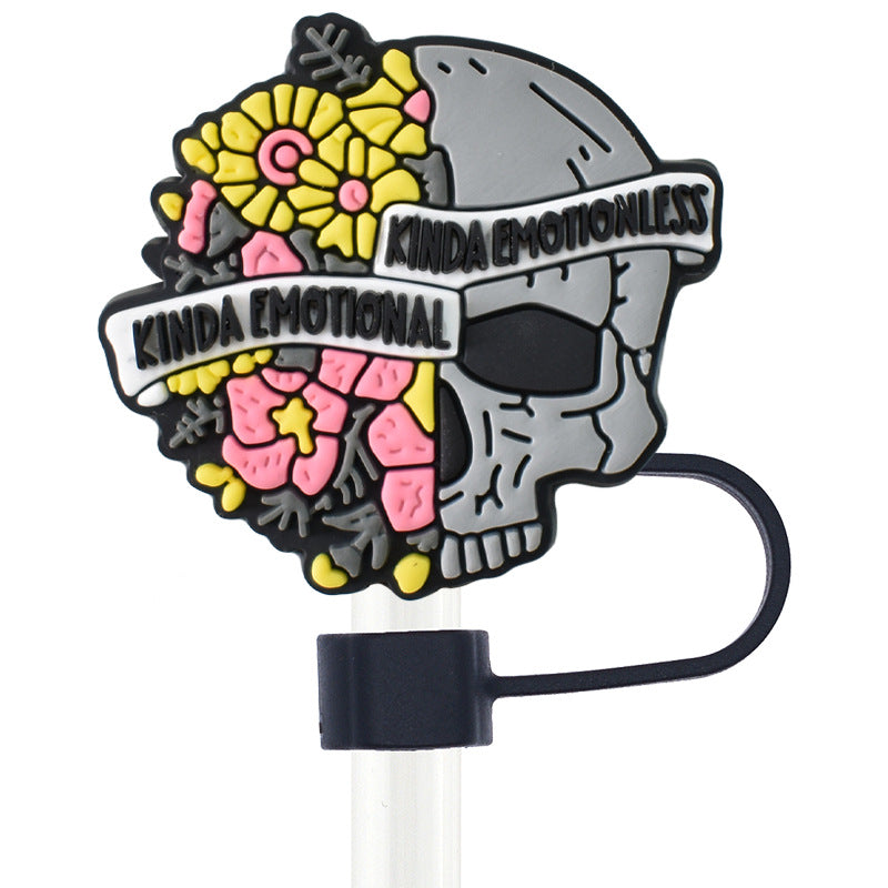 Wholesale Random 100pcs Halloween Skull 10mm PVC Soft Straw Tube Cap ACC-SCR-RYY075