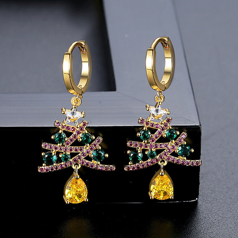 Wholesale color diamond Christmas snowflake Christmas hat earrings