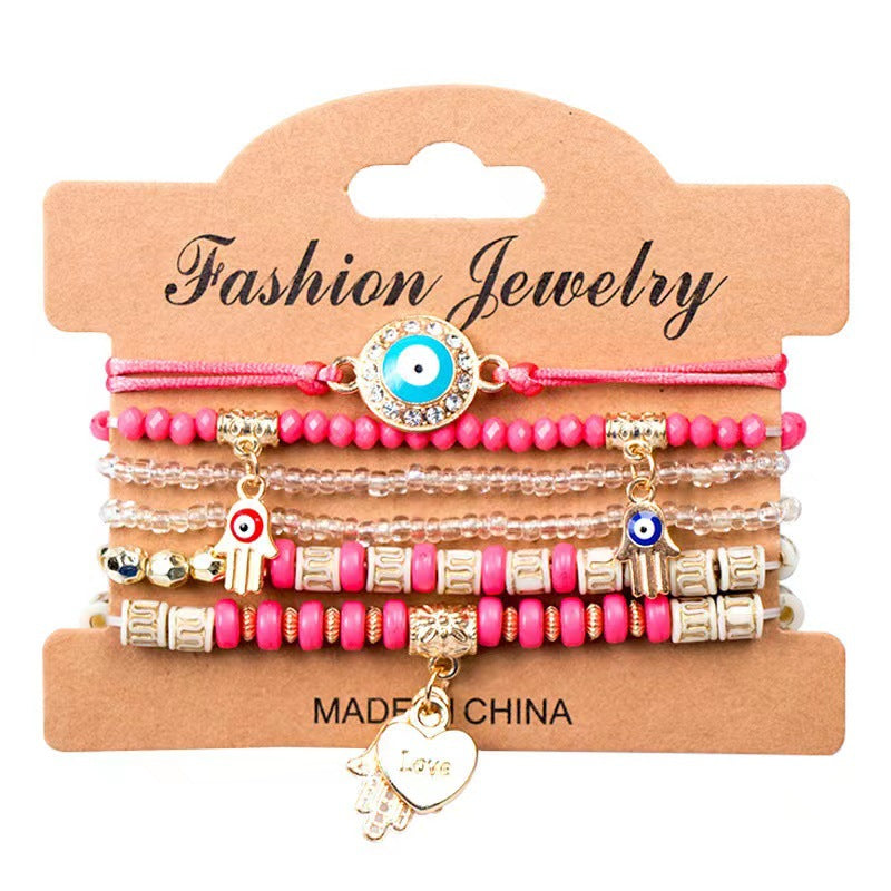 Wholesale Devil's Eye Bohemian Multi-layered Rice Bead Bracelet ACC-BT-Shuxin001