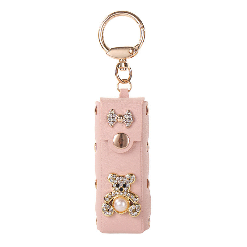 Wholesale Deep Red PU Leather Bear Lipstick Holder Keychain Bag Charm Fashion Accessory For Boutique Resale