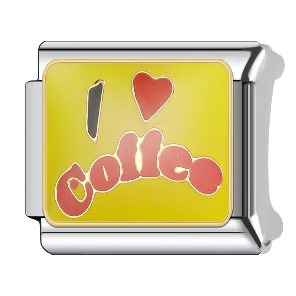 Wholesale Italian Charm Bracelet 9mm DIY Splicing English Series Cute Cartoon Stainless Steel Composable Bracelet