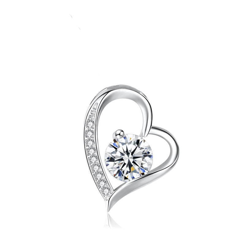 Wholesale 925 Silver Heart Pendant Necklace Zirconia Accent Chic Jewelry Accessory For Women Gift