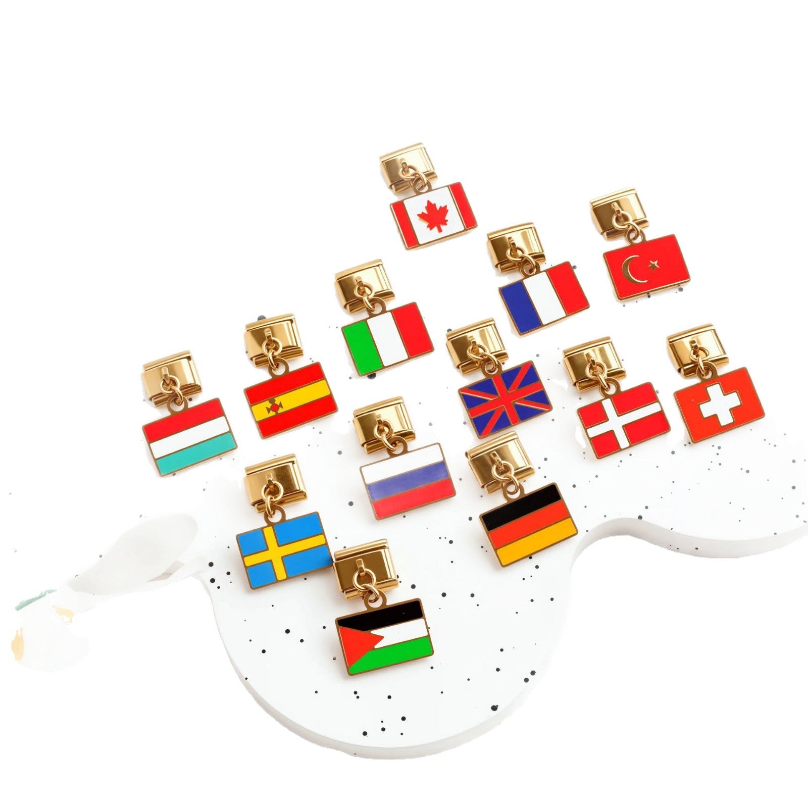 Wholesale 5PCS Italian Charm Bracelet Gold Flag Pendant Stylish Stainless Steel Jewelry Accessory