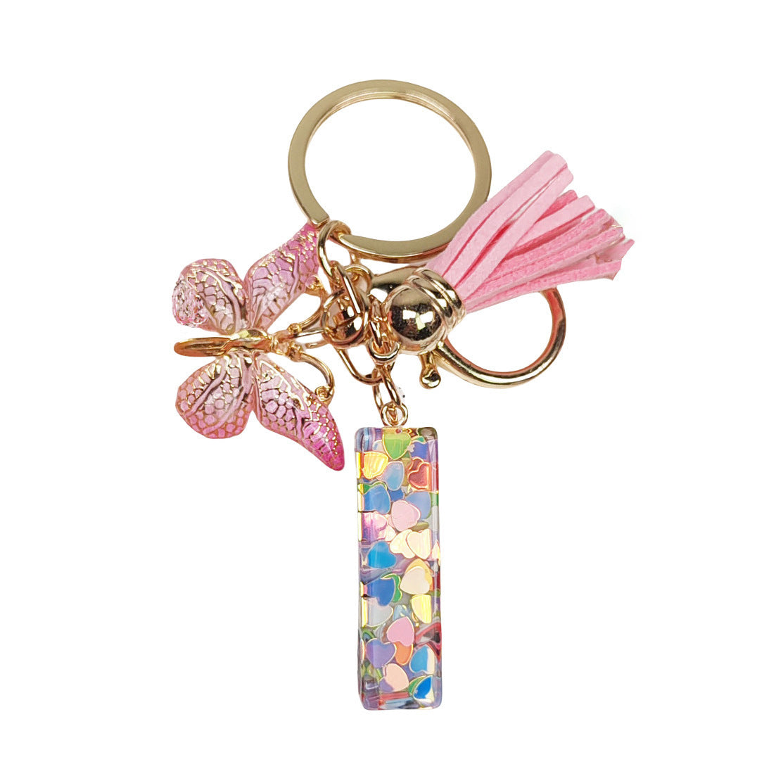 Wholesale Pink letter butterfly tassel keychain