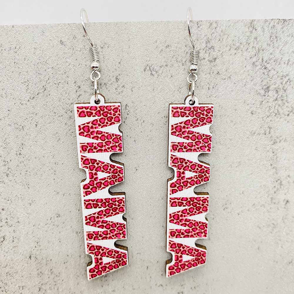 Wholesale Mother's Day Earrings Letter MOMO Bear Wooden Earrings ACC-ES-Cheny013