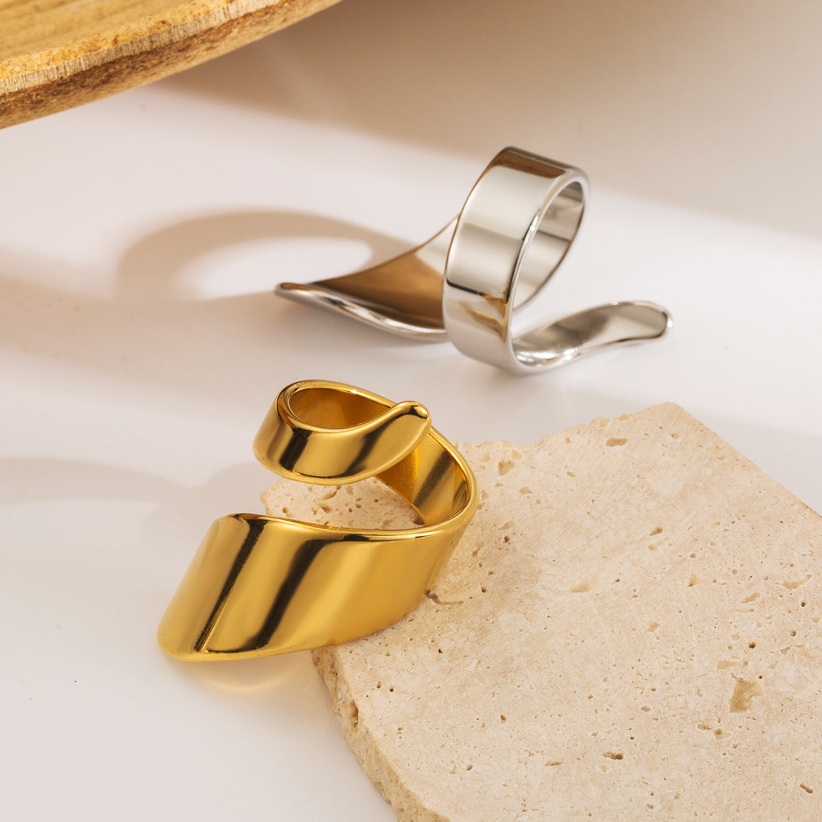 Wholesale exaggerated geometric irregular opening ring trendy retro stainless steel ring