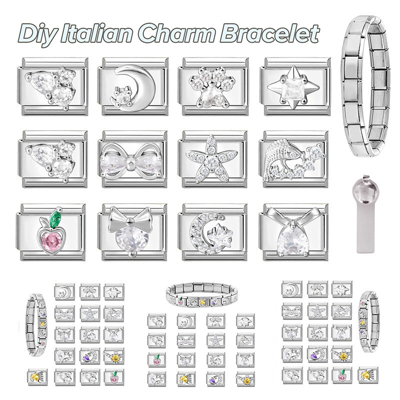 Wholesale 9mm Italian Charm Starter Bracelets DIY Zirconia-set Stainless Steel Composable Bracelet