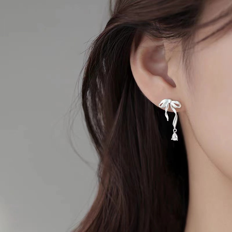 Wholesale 925 silver needle bow earrings