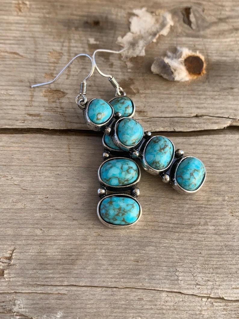 Wholesale Bohemian Retro Turquoise Tassel Drop Earrings - Trendy Jewelry Accessory for Party Gift Boutique