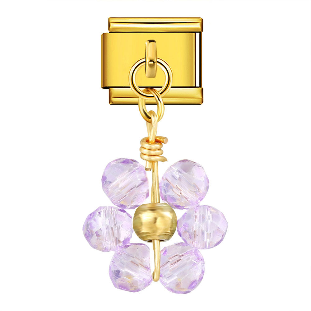 Wholesale Italian Charm Bracelet 9mm DIY  Crystal Bead Flower Pendant Creative Stainless Steel Composable Bracelet