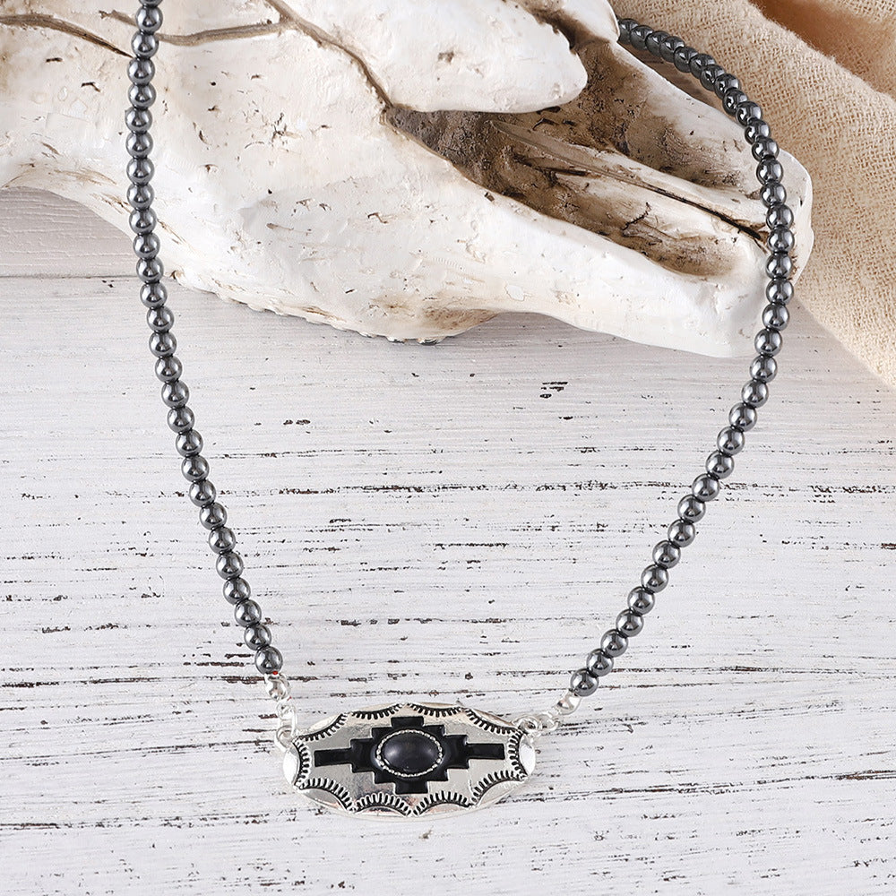 Wholesale  Retro Inlaid Color Turquoise Alloy Necklace