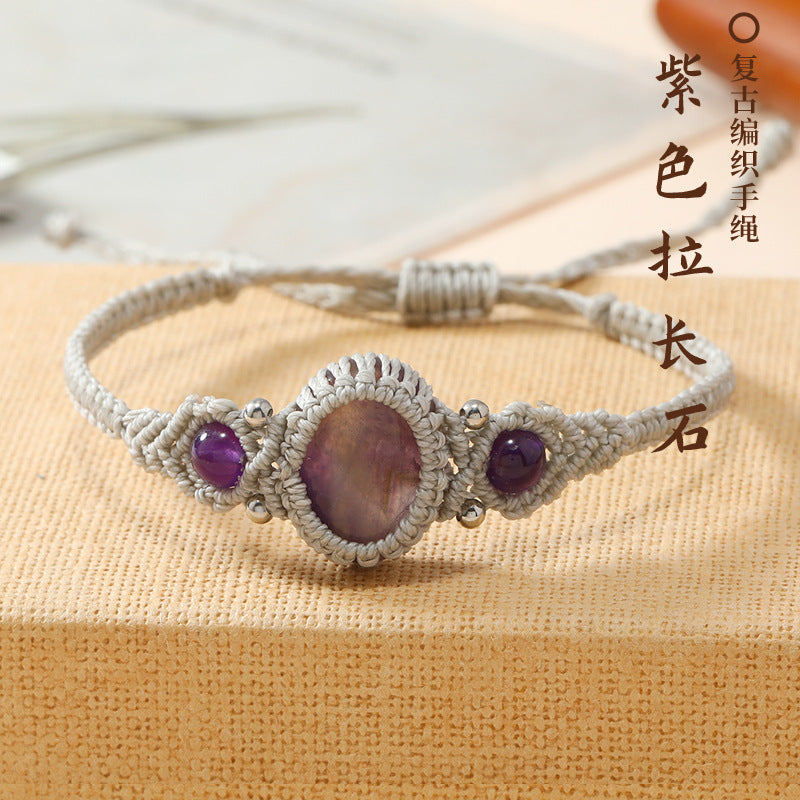 Wholesale Handmade Natural Stone Adjustable Braided Rope Bracelet Traditional Wrap Design Fashion Accessory For Women