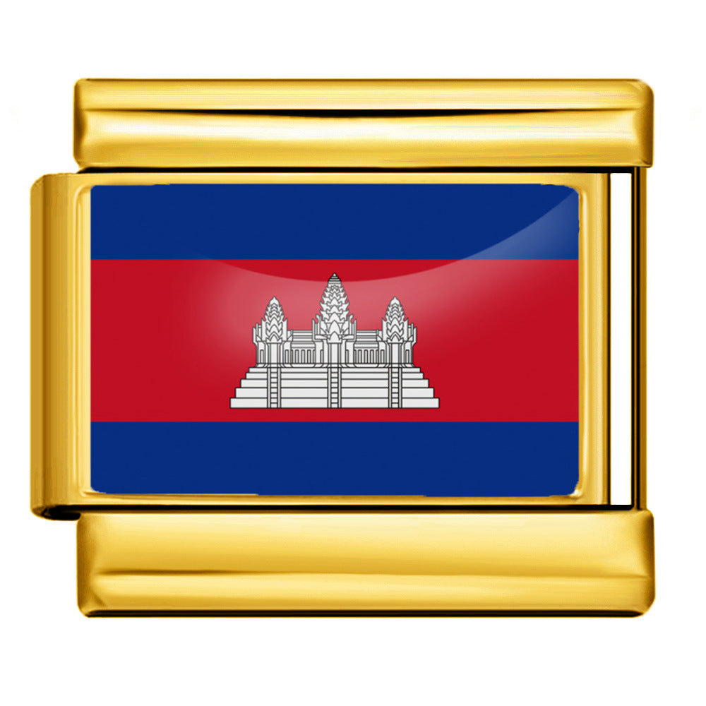 Wholesale 5pcs Italian Charm Bracelet 9mm DIY Splicing Gold Base World Flag Stainless Steel Composable Bracelet