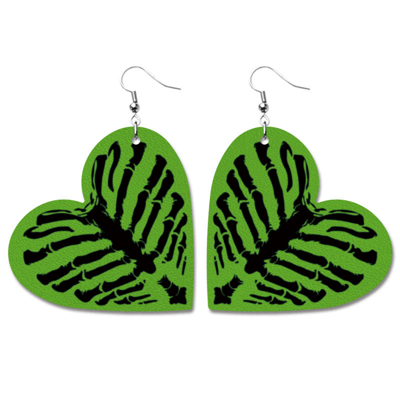 Wholesale Halloween Pumpkin Bat Alien Funny Heart Shape Leather Earrings ACC-ES-HY108