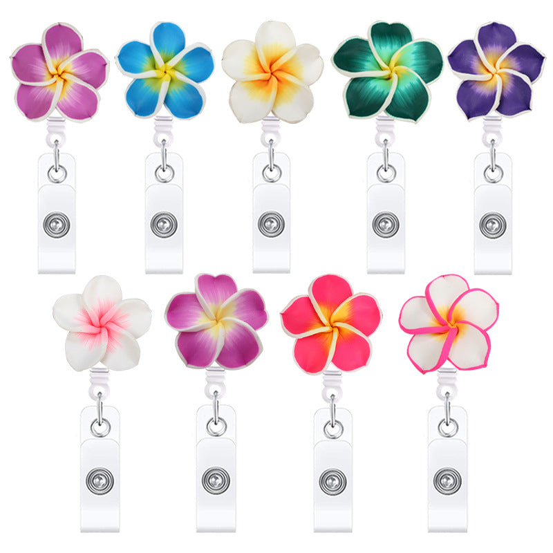 Wholesale Hawaiian Plumeria Badge Reel Handmade Soft y Flower – Casual Bag Charm or ID Accessory