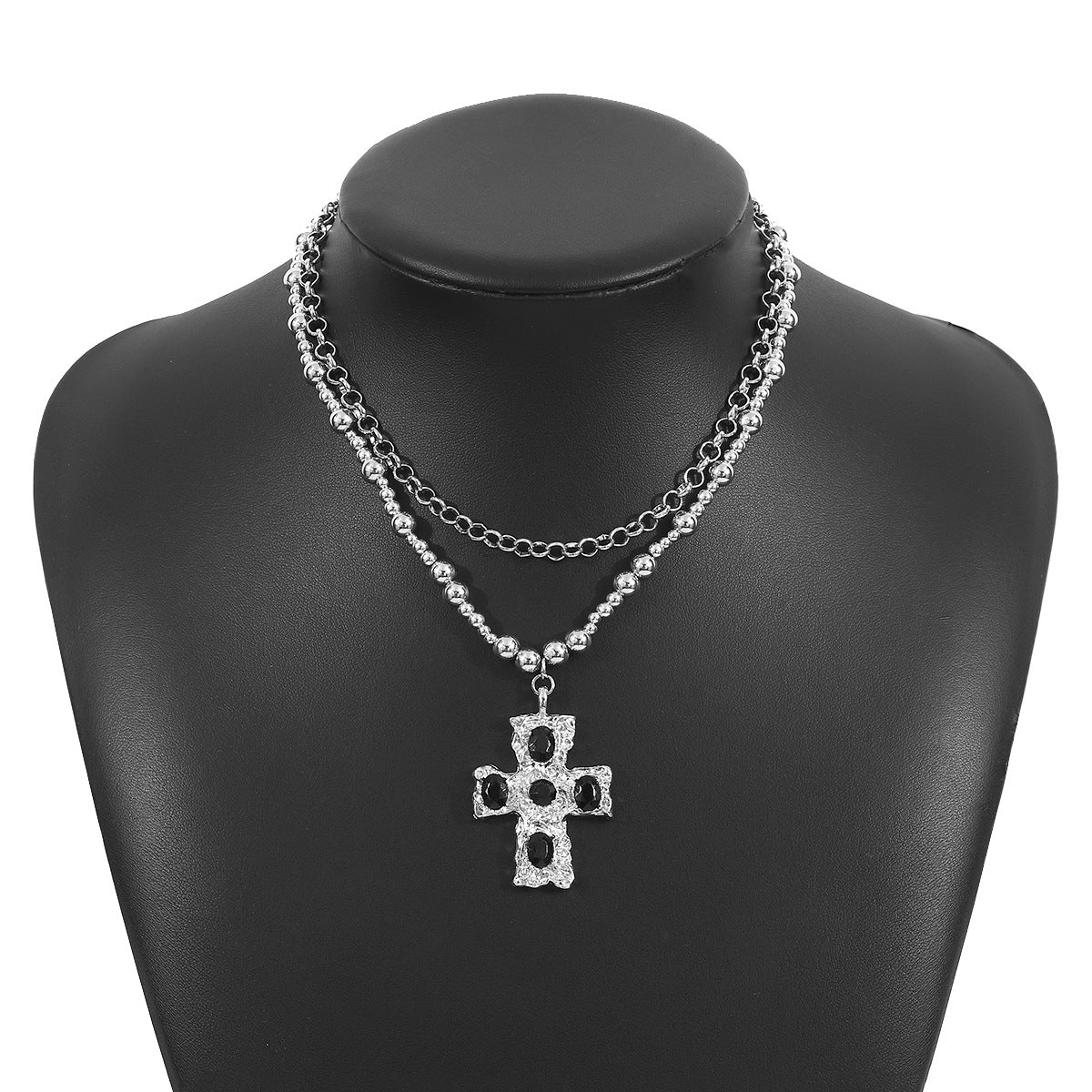 Wholesale Exaggerated Metal Diamond Cross Pendant Necklace suit