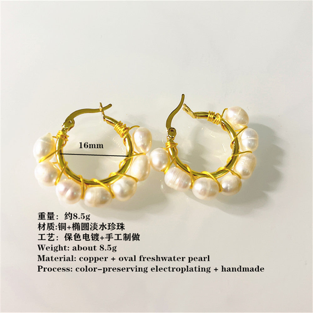Wholesale Bohemian Big Small size freshwater pearl  earrings