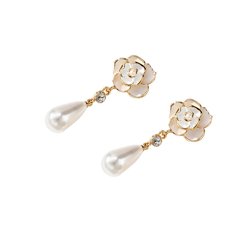 Wholesale  Long Pearl Tea Rose Earrings