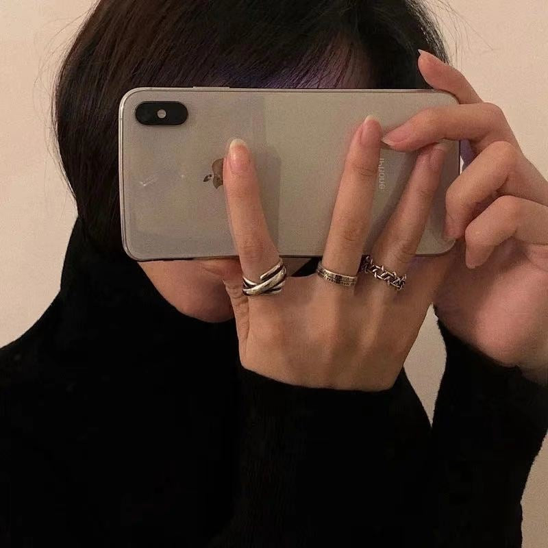 Wholesale Retro Roman Numeral Ring Set 3 Piece Distressed Alloy Open Ring Stylish Unisex Fashion Accessory