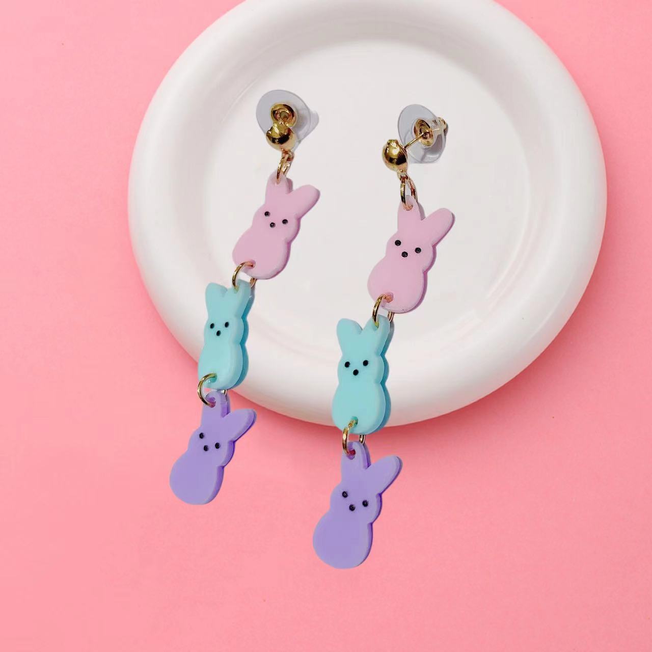 Wholesale Easter Wooden Bunny Acrylic  Earrings