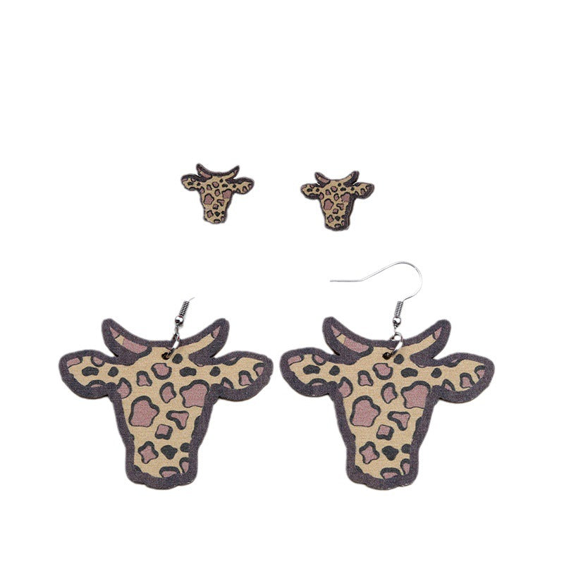 Wholesale cow head set wooden earrings