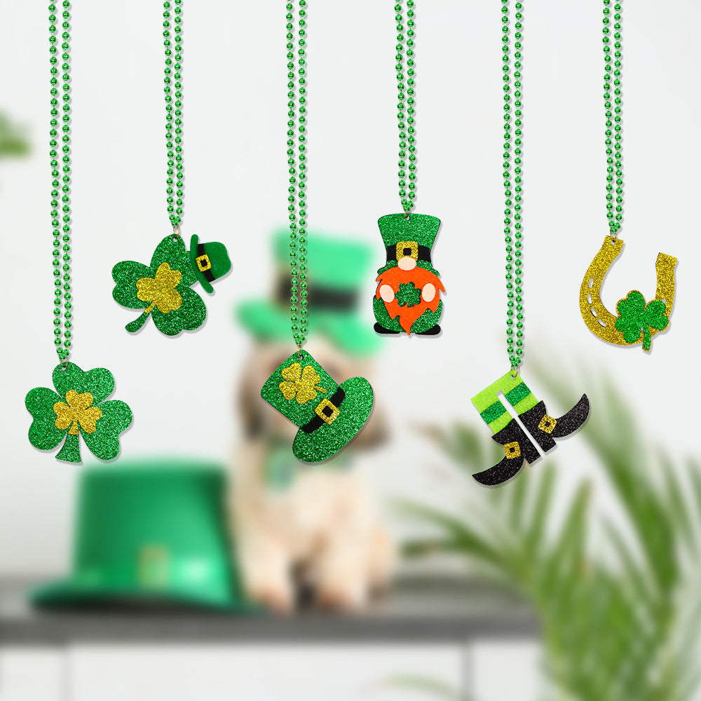 Wholesale St Patrick's Day clover beads chain Irish day  jewelry accessories green pendant necklace