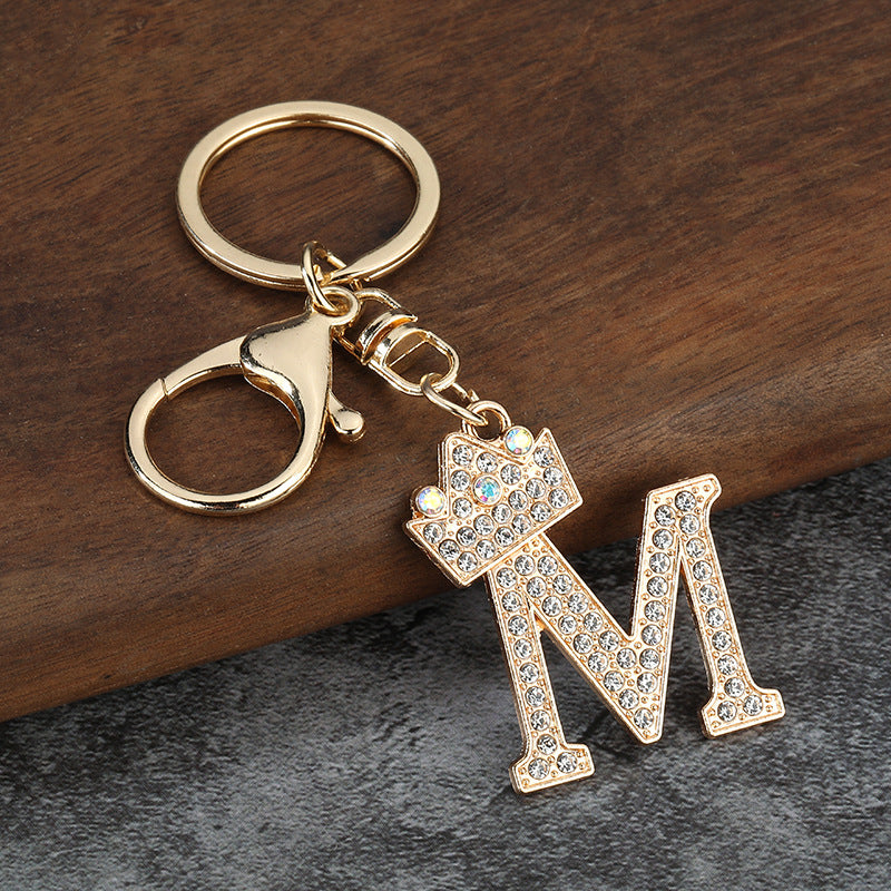 Wholesale Zinc alloy flash drill letter keychain