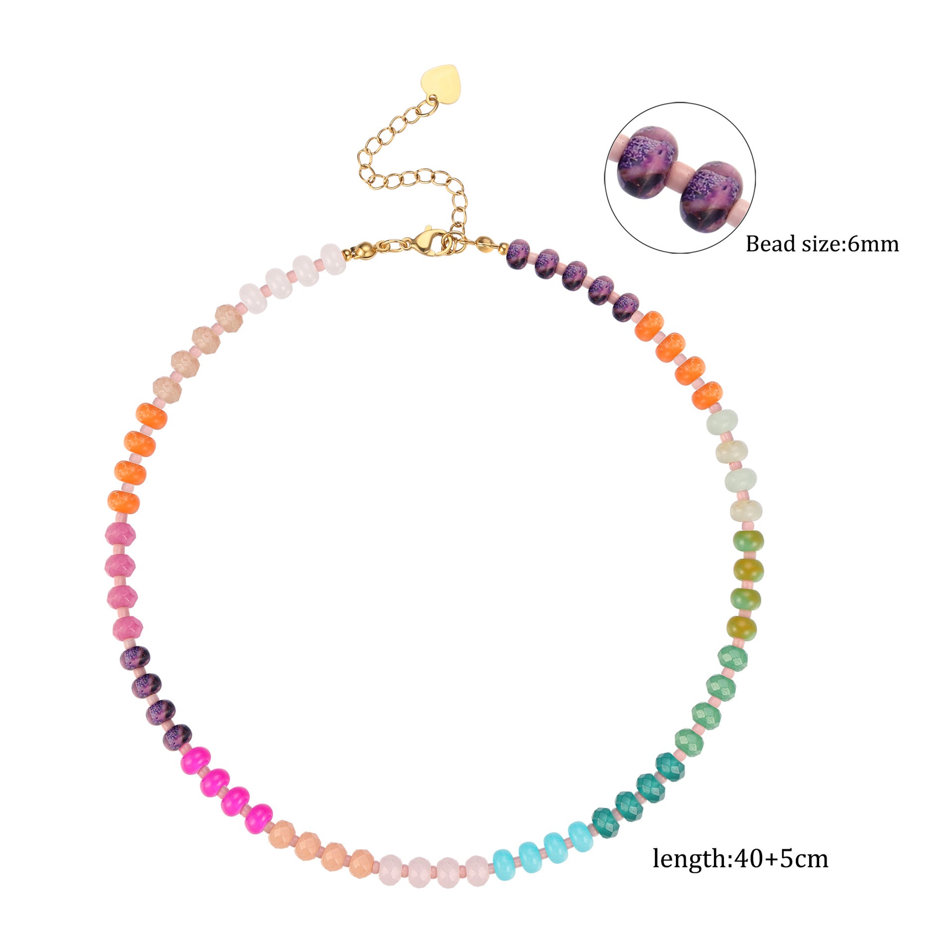 Wholesale  Rainbow Color Natural Stone Necklace  Bohemian Beaded Beach Necklace