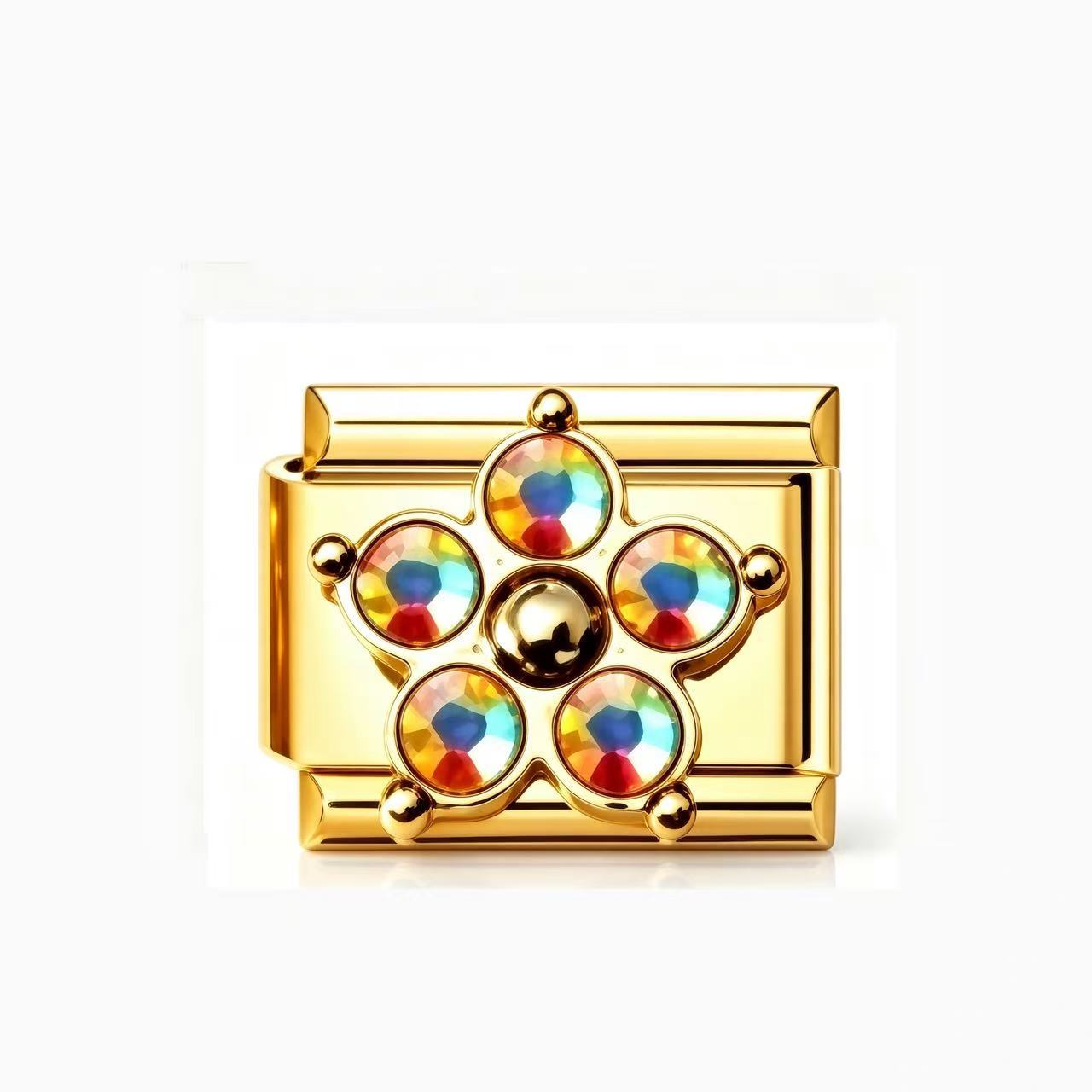 Wholesale Chic Gold Four Leaf Clover Colorful Zircon Stainless Steel Italian Modular DIY Bracelet Jewelry Accessory