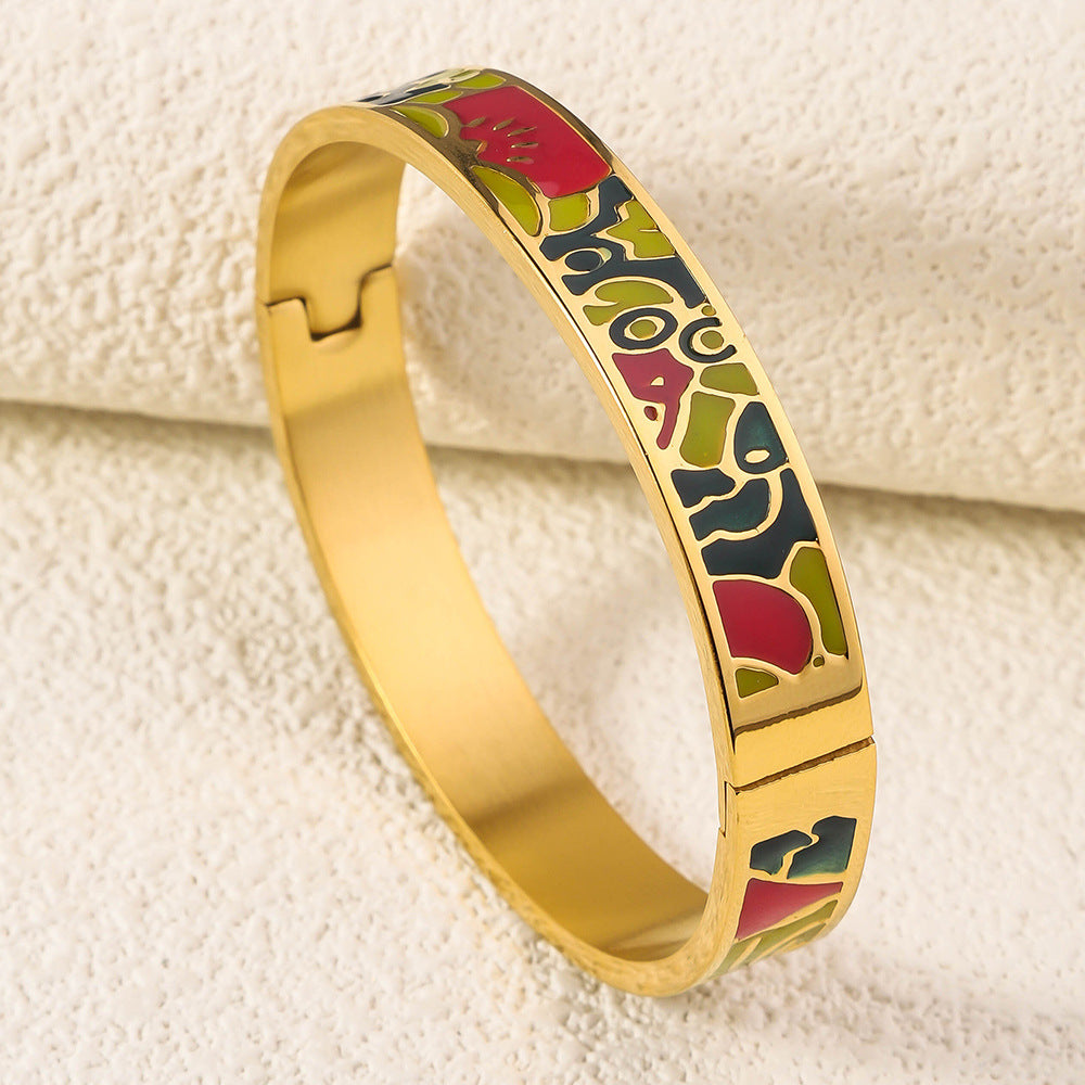 Wholesale Niche Light Luxury Stainless Steel Enamel Oil Drip Bracelet ACC-BT-RuiX005